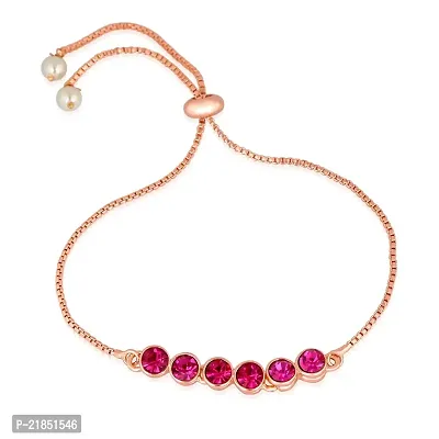Mahi Rose Gold Plated Gleaming Pink Solitaire Crystal Adjustable Bracelet for Women BR1100385ZPin