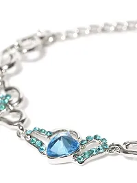 Oviya Rhodium Plated Lovely Heart Link Bracelet with glittering Crystal stones BR2100277RBlu-thumb3