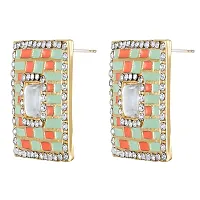 Mahi Squarish Dangler Earrings with Crystals and Light Green and Orange Meenakari Enamel for Women (ER11098146GLgre)-thumb3