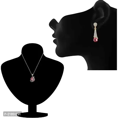 Mahi Combo of Mesmerising Pink Love Pendant and Drop Earrings with Crystal Stones CO1104648M-thumb2