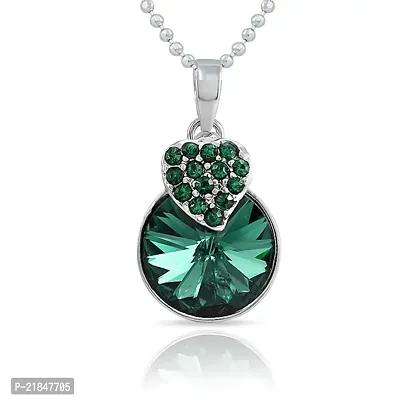 Mahi with Swarovski Crystals Green Heart Strawberry Rhodium Plated Pendant with Chain for Women PS1194089RGre