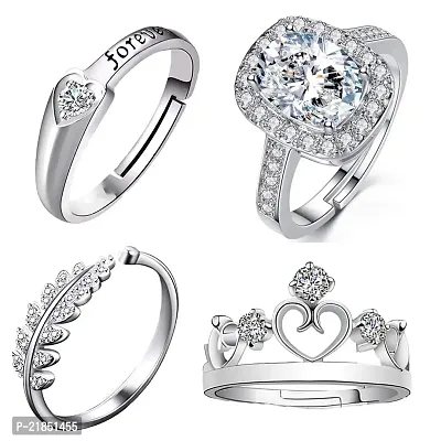 Mahi Non Precious Metal 4 Pcs Combo of Stylish and Designer White Stones Adjustable Finger Rings for Women (CO1105153R)