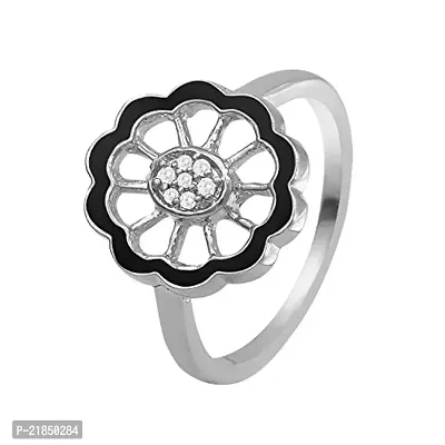 Mahi CZ Black Floral Rhodium Plated Finger Ring for Women FR1193669RBla