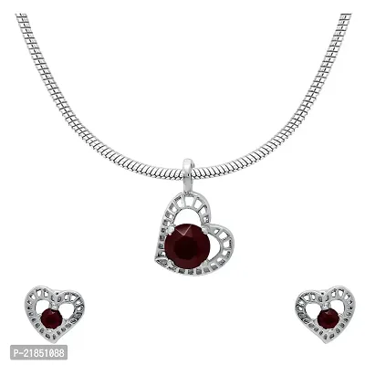 Mahi with Swarovski Elements Red Stylized Heart Rhodium Plated Pendant Set for Women NL1104139RRed