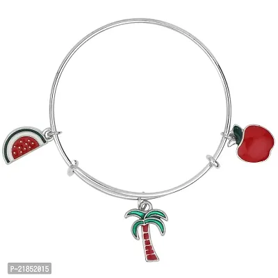 Mahi Coconut Tree, Watermelon  Apple Shaped Enamel Work Charm Bracelet with Rhodium Plated for Girls (BRK1100899R)