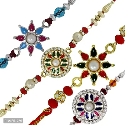 Mahi with Crystals and Beads Assorted Combo of Four Rakhis (Bracelet) CO1104517M
