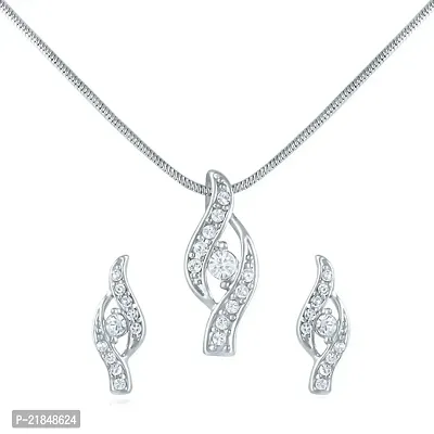 Mahi Rhodium Plated Endearing Curve Pendant Set with Crystal for Women with Free Silver Laxmi Coin NL1101711RCI