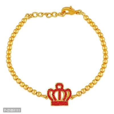 Mahi Gold Plated Elegant Princess Crown Red Crystal Bracelet for girls and women BR1100337GRed