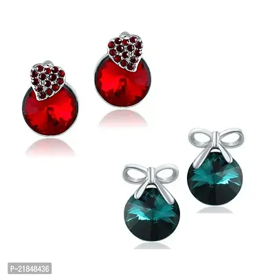 Mahi Rhodium Plated Combo of Red  Green Stud Earring with Swarovski Elements For Women CO1104059R-thumb0