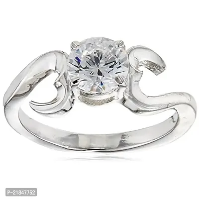 Mahi with Swarovski Zirconia Solitaire Round Rhodium Plated Victorian Curl Finger Ring for Women FR1105020R10