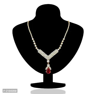 Oviya Gold plated White  Red Crystal Necklace with Earrings For Women NL2103113G-thumb5