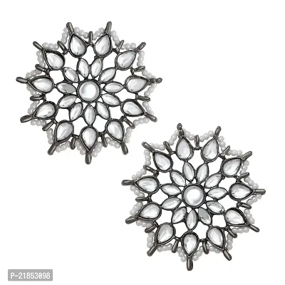 Mahi Traditional Oxidised Floral Dangler Earrings with Artificial Pearls and Crystals for Women (ER1109810R)-thumb0