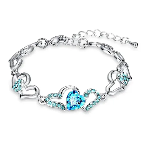 Oviya Plated Lovely Heart Link Bracelet with glittering Crystal stones BR2100277RBlu