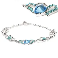 Oviya Rhodium Plated Lovely Heart Link Bracelet with glittering Crystal stones BR2100277RBlu-thumb1