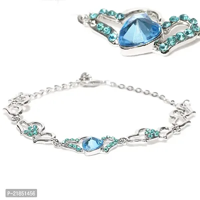 Oviya Rhodium Plated Lovely Heart Link Bracelet with glittering Crystal stones BR2100277RBlu-thumb2