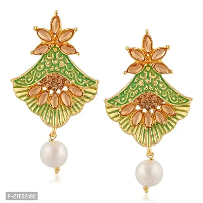 Mahi Meenakari Work Floral Dangler Earrings with Crystal and Artificial Pearl for Womens (ER1109674G)-thumb0