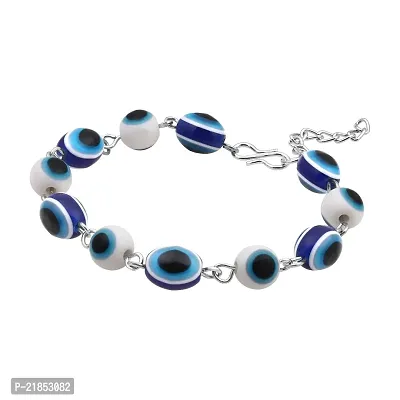 Mahi Rhodium Plated Evil Eye Beaded Adjustable Link Unisex Bracelet (BR1101027R)-thumb0