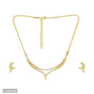 Mahi Gold Plated Curve Necklace Set with Crystal for Girls and Women NL1103716G