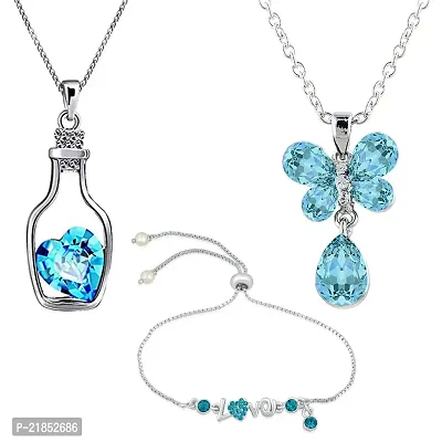 Mahi Valentine Gift Combo of Love Bracelet Butterfly and Bottle Pendants of Alloy with Aqua Blue Crystal CO1105102R-thumb0