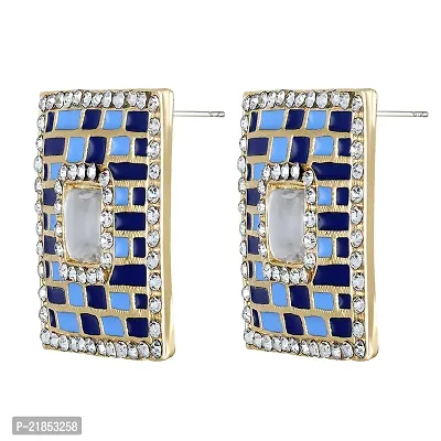 Mahi Squarish Dangler Earrings with Crystals and Blue Meenakari Enamel for Women (ER11098145GBlu)-thumb4