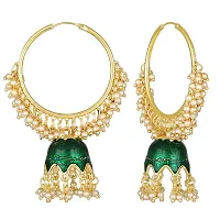 Mahi Green Meenakari Work Enamelled Artificial Pearl Bali Jhumki Earrings for Women (ER1109774GGre)-thumb2