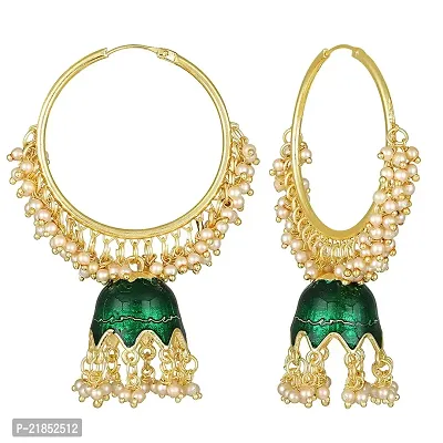 Mahi Green Meenakari Work Enamelled Artificial Pearl Bali Jhumki Earrings for Women (ER1109774GGre)-thumb3