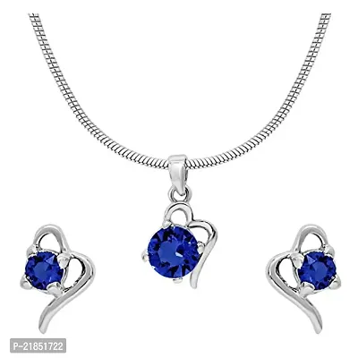 Mahi with Swarovski Crystals Dark Blue Victorian Heart Rhodium Plated Pendant Set for Women (NL1104141RCDBlu)-thumb0