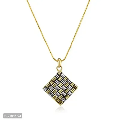 Mahi White and Gold Plated Weaved Square Pendant for Women PS1107581G