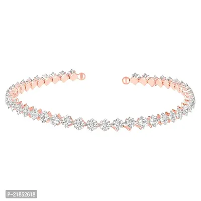 Mahi Rose Gold Plated Classic Princess Cut White Cubic Zirconia Studed Adjustable Kada Choker Necklace for Women (PS1101849ZWhi)