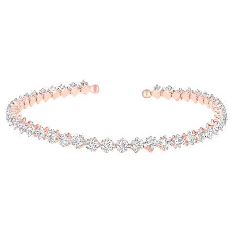 Mahi Rose Gold Plated Classic White Cubic Zirconia Studed Adjustable Kada Choker Necklace for Women (PAPS1101849PR)