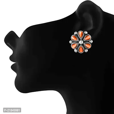 Mahi Monalisa Cats Eye Light Orange Flower Rhodium Plated Earrings for Women ER1109417RLOra-thumb2