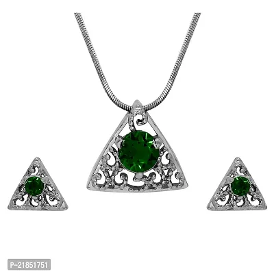 Mahi with Swarovski Elements Green Triangle Beauty Rhodium Plated Pendant Set for Women NL1104143RGre