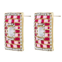 Mahi Squarish Dangler Earrings with Crystals and Maroon and Pink Meenakari Enamel for Women (ER11098149GMrn)-thumb3