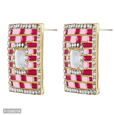 Mahi Squarish Dangler Earrings with Crystals and Maroon and Pink Meenakari Enamel for Women (ER11098149GMrn)-thumb4