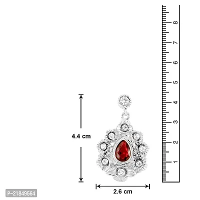 Donna Fashion Red Floral Drop Rhodium Plated Dangler Earrings with Crystals for Women ER30092R-thumb3