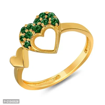 Mahi with Swarovski Crystals Green Double Heart Gold Plated Valentine Love Ring for women FR1104001GGre10