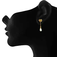 Mahi Exa Collection CZ Floral Lotus Pearl Gold Plated Dangle  Drop Earrings for Women ER6012090G-thumb1