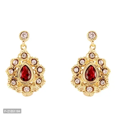 Donna Fashion Red Floral Drop Gold Plated Dangler Earrings with Crystals for Women ER30092G