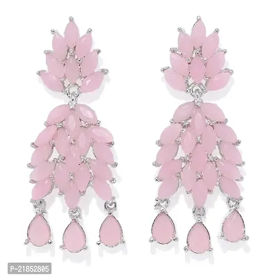 Mahi Rhodium Plated Exquisite Mint Pink Crystals Dangler Earrings for Girls and Women (ER1109539R)-thumb0