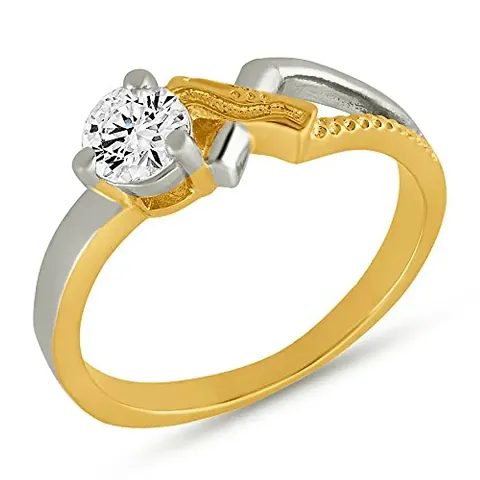 Mahi with Swarovski Zirconia Solitaire Cross Gold and Rhodium Dual Tone Finger Ring for Women FR1105038M