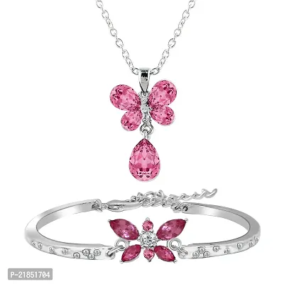 Mahi Combo of Pink Bracelet and Butterfly Pendant with Crystals for Women (CO1104884R)