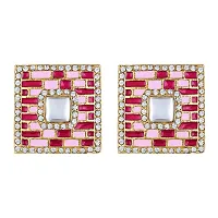 Mahi Squarish Dangler Earrings with Crystals and Maroon and Pink Meenakari Enamel for Women (ER11098149GMrn)-thumb2