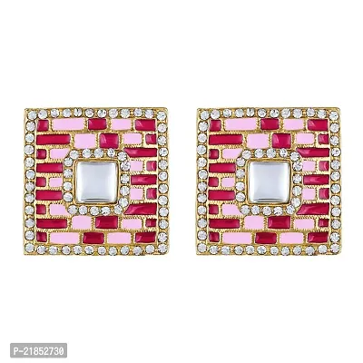 Mahi Squarish Dangler Earrings with Crystals and Maroon and Pink Meenakari Enamel for Women (ER11098149GMrn)-thumb3