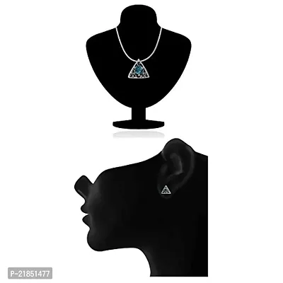 Mahi with Swarovski Elements Light Blue Triangle Beauty Rhodium Plated Pendant Set for Women NL1104143RLBlu-thumb4