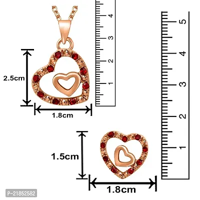 Mahi Valentine Gift Rose Gold Plated Red Crystal Dual Heart Pendant Set with free Teddy for women NL1103761ZTed-thumb3