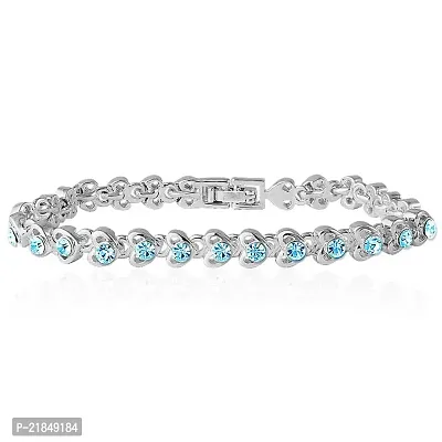 Mahi Rhodium Plated Tiny Blue Hearts Crystals Bracelet for Women BR1100128RBlu-thumb0
