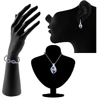Mahi Combo of Designer Blue Floral Link Bracelet and Pendant Set with Crystal Stones CO1104691R-thumb1