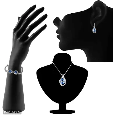 Mahi Combo of Designer Blue Floral Link Bracelet and Pendant Set with Crystal Stones CO1104691R-thumb2