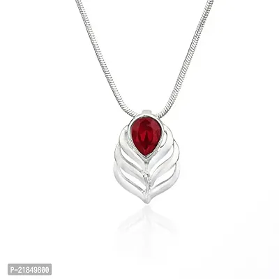 Mahi Valentine Rhodium Plated Red Drop Peacock Feather Pendant Made with Swarovski Elements for Women PS1194108RRed
