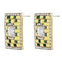 Mahi Squarish Dangler Earrings with Crystals and Yellow and Green Meenakari Enamel for Women (ER11098147GYel)-thumb3